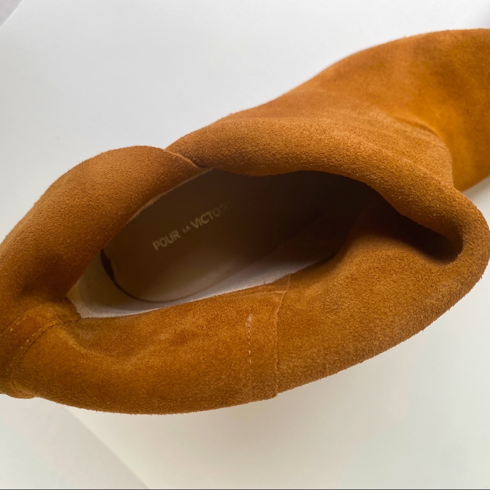 Pour La Victoire Camel Cognac Fold Over Top Booties Size 9 Block Heel - Picture 3 of 10